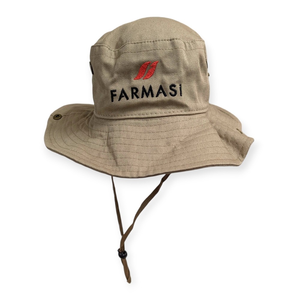 Farmasi Khaki Boonie Hat‎ Adjustable Chin Strap Sun Bucket Hat Tan NEW